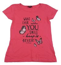 Tmavorůžové tričko s nápisy a motýlky Page Young