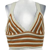 Nové - Dámský smetanovo-cihlovo-hnědý pruhovaný pletený crop top Primark