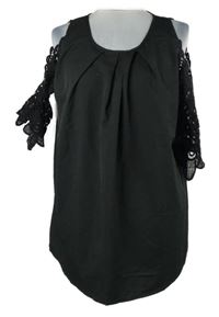 Dámská černá halenka s madeirou a volnými rameny 