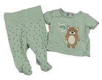 2set - Světlekhaki tričko s medvídkem + polodupky Dopodopo