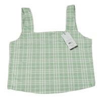 Zeleno-bílý kostkovaný crop top New Look