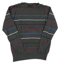 Tmavošedo-červeno-modrý pruhovaný svetr Charles Vögele