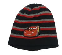 Černo-červeno-šedá pruhovaná pletená čepice s Cars Disney