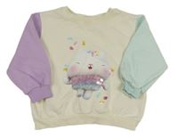 Smetanová overisze mikina s kočkou a barevnými rukávy H&M