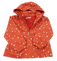 Červená melírovaná šusťáková jarní parka s hvězdami a kapucí