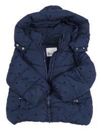 Tmavomodrá puntíkatá šusťáková zimní bunda s kapucí Primark