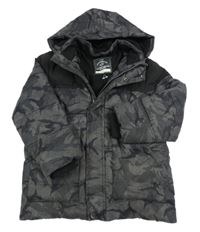 Tmavošedo-černá army šusťáková zimní bunda s kapucí George