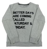 Šedá zateplená mikina s nápisem 