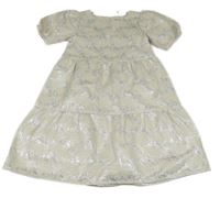 Smetanovo-stříbrné vzorované šaty H&M