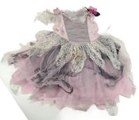 Kostým - Světlerůžovo-šedé sametovo/krajkové šaty 