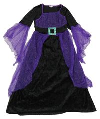 Kostým - Černo-fialové sametovo/tylové šaty s třpytikami 