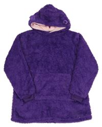 Fialová chlupatá oversize mikina s kapucí 