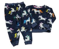 Tmavomodré plyšové pyžamo s jednorožci M&S