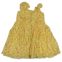 Žluto.-růžové květované šaty s krajkou 