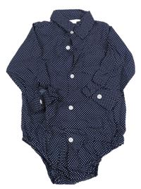 Tmavomodré puntíkaté košilové body 