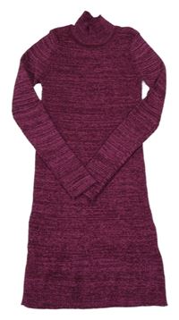 Vínovo-růžové melírované pletené šaty s rolákem Primark