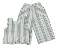 2set - Bílo-šedý pruhovaný top s volánky + culottes plátěné kalhoty TU