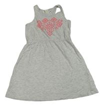 Šedé bavlněné šaty s růžovým vzorem H&M