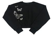 Černá crop mikina s motýly z kamínků New Look