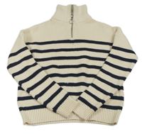 Smetanovo-tmavomodrý pruhovaný crop svetr s rolákem Primark