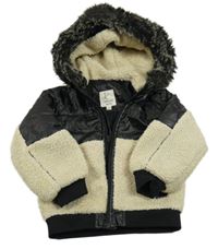 Béžovo-černá huňato/šusťáková podšitá bunda