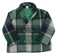 Zeleno-tmavomodro-šedý kostkovaný flaušový jarní kabát Shein