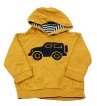 Okrová mikina s autem a kapucí Topomini 