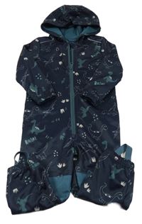Tmavomodrá softshellová kombinéza s dinosaury a kapucí Lupilu 