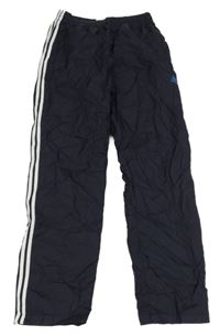 Tmavomodré šusťákové sportovní kalhoty s logem Adidas