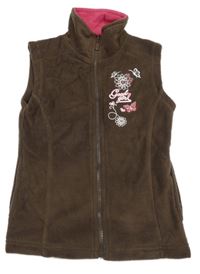 Hnědá fleecová propínací vesta s kytičkami C&A