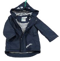 Tmavomodrý nepromokavý jarní zateplený kabát s kapucí - dinosaurus Orchestra 
