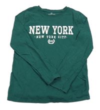 Tmavozelené triko s nápisem H&M