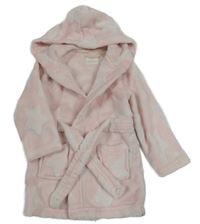 Světlerůžový chlupatý župan se srdíčky a kapucí Primark