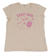 Světlerůžové tričko s obrázky a nápisem Kiabi 