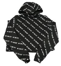 Černá crop sportovní mikina s nápisy a kapucí 