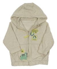 Smetanovo-barevná vzorovaná propínací mikina s dinosaury a kapucí George 