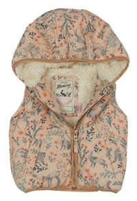 Broskvová šusťáková zateplená vesta se zvířátky a kapucí Mantaray