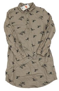 Nové - Béžové lehké košilové šaty s jednorožci H&M