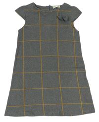 Šedo-medové kostkované melírované šaty s mašlí Zara