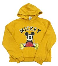 Hořčicová crop mikina s Mickey a kapucí C&A