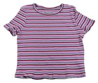 Fialovo-růžovo-tmavorůžovo-černo-bílé pruhované žebrované crop tričko PRIMARK