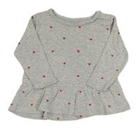 Šedá melírovaná šatová tunika s červenými srdíčky H&M