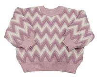 Starorůžovo-bílý vzorovaný oversize svetr PRIMARK
