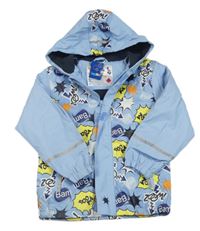 Nová - světlemodrá nepromokavá podzimní bunda s nápisy a kapucí zn. lupilu
