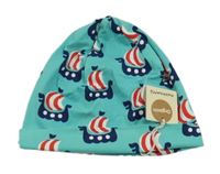 Nové - světletyrkysová čepice s loděmi 