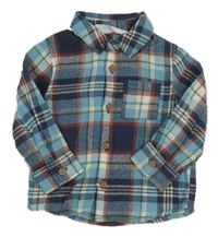 Modro-tmavomodro-bílo-rezavá kostkovaná košile PRIMARK