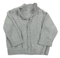 Světlešedý melírovaný vzorovaný propínací svetr s límečkem Matalan