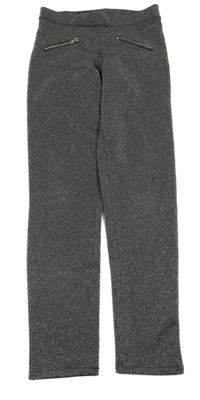 Černo-stříbrné melírované slavnostní tregínové kalhoty se zipy H&M