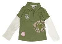 Khaki-smetanové triko s číslem a nápisy a límečkem C&A