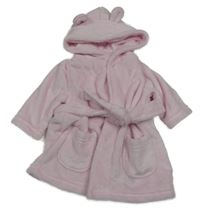 Nové - světlerůžový plyšový župan s kapucí s oušky NURSERY TIME